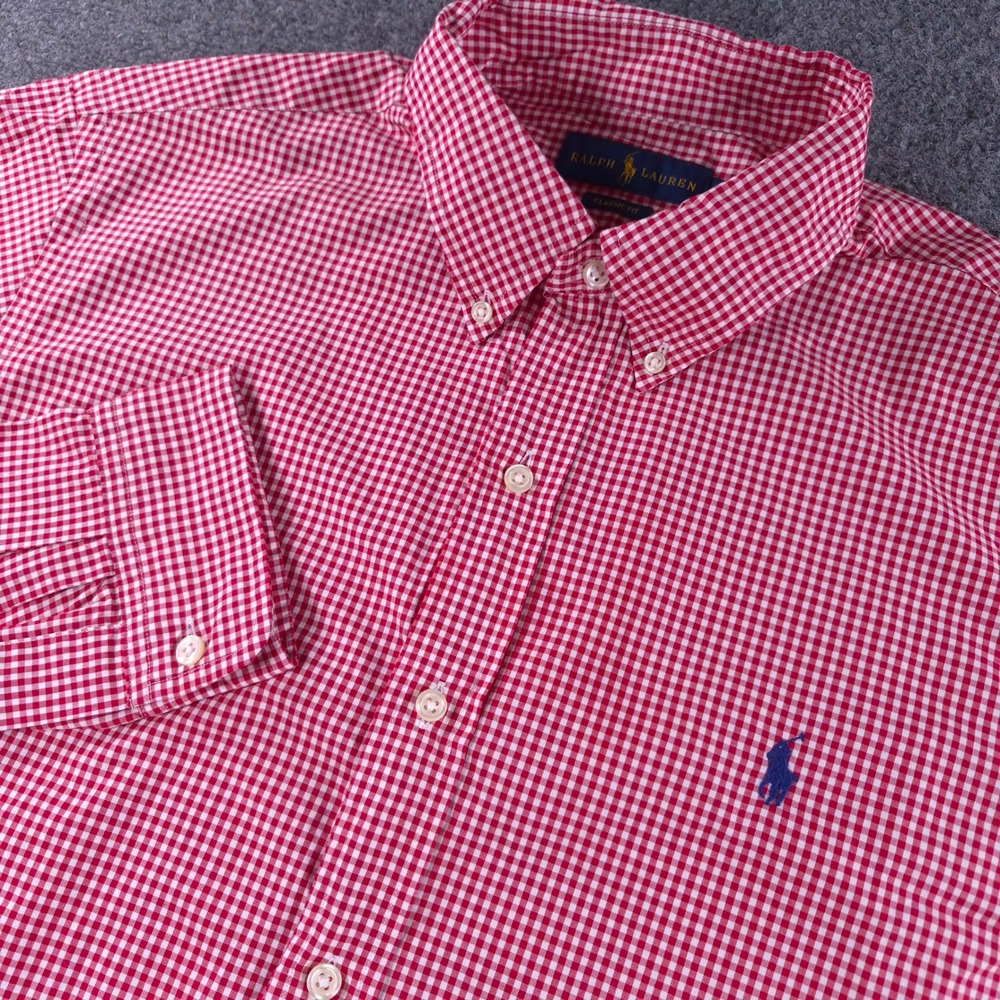 Ralph Lauren Mens XL Classic Fit Gingham Button Down Shirt Red White Long Sleeve
